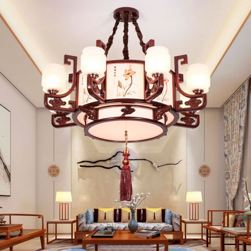  木藝客廳 餐廳鏤空雕花中式吊燈