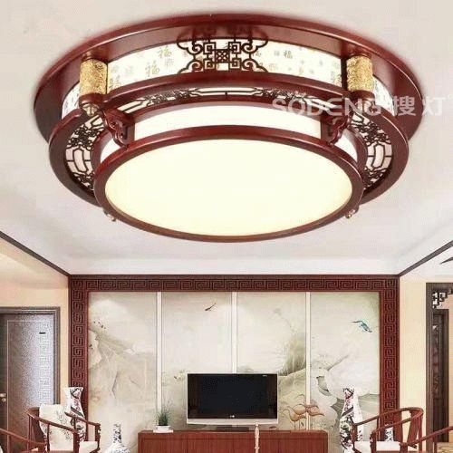 中式木藝客廳 高層/複式鏤空雕花中式吸頂燈