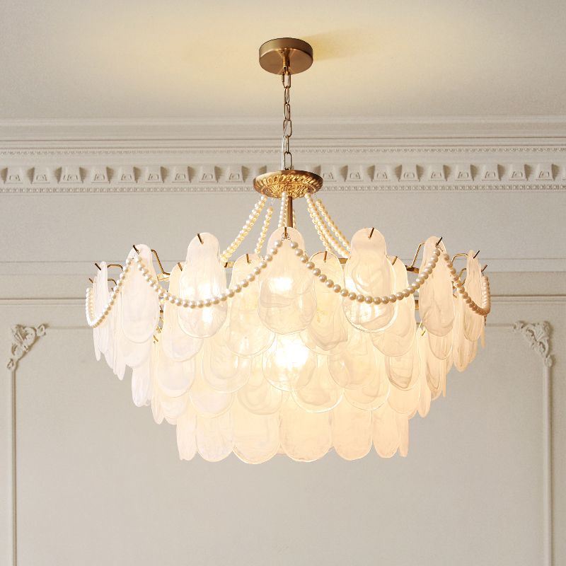 客廳燈法式複古珍珠裝飾玻璃燈簡約現代浪漫輕奢臥室餐廳吊燈