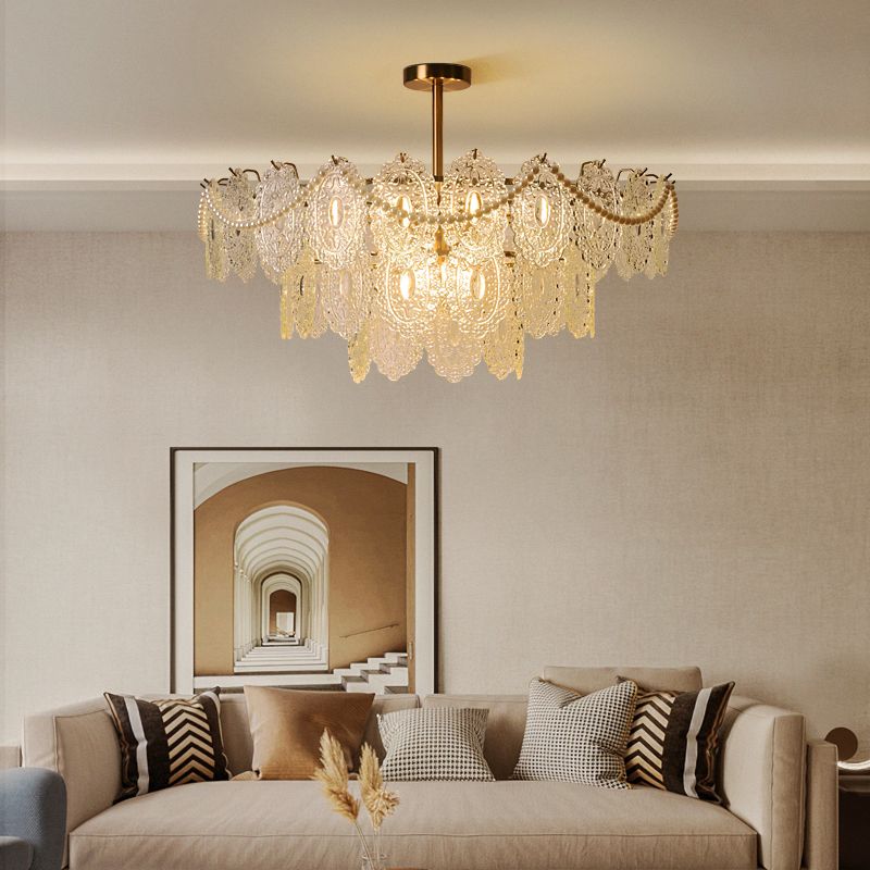 客廳燈法式複古珍珠裝飾玻璃燈簡約現代浪漫輕奢臥室餐廳吊燈