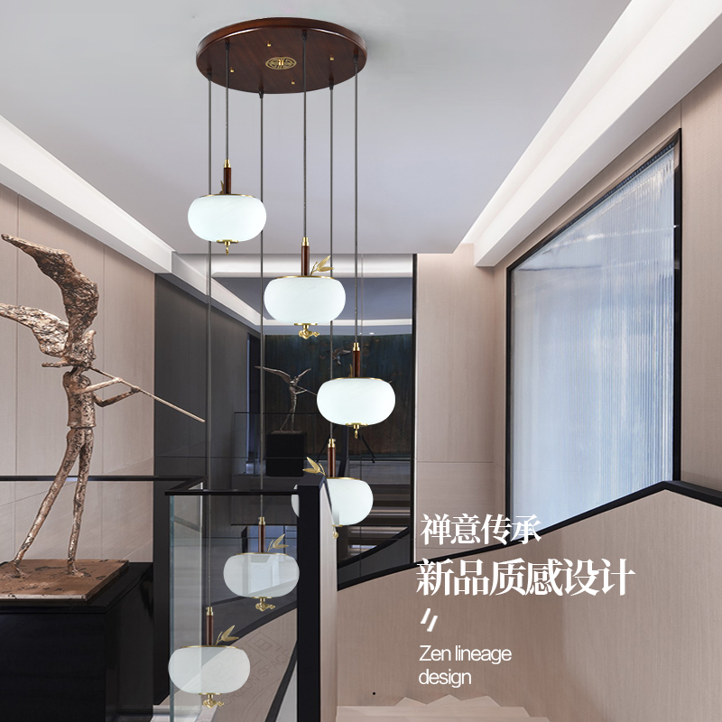 新中式實木圓形臥室燈餐廳過道茶室中國風禪意燈具