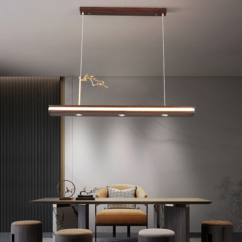 新中式木藝客廳餐廳臥室銅木吊燈