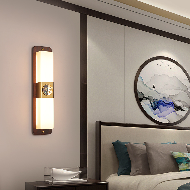 新中式全銅木藝書桌臥室床頭裝飾燈具LED書房壁燈