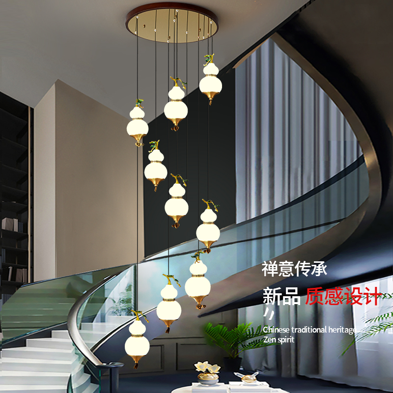 新款樓梯長吊燈北歐燈具複式樓中空吊燈別墅旋轉吊線燈
