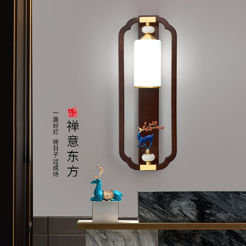 新中式全銅木藝書桌禪意台燈臥室床頭裝飾燈具LED書房燈飾