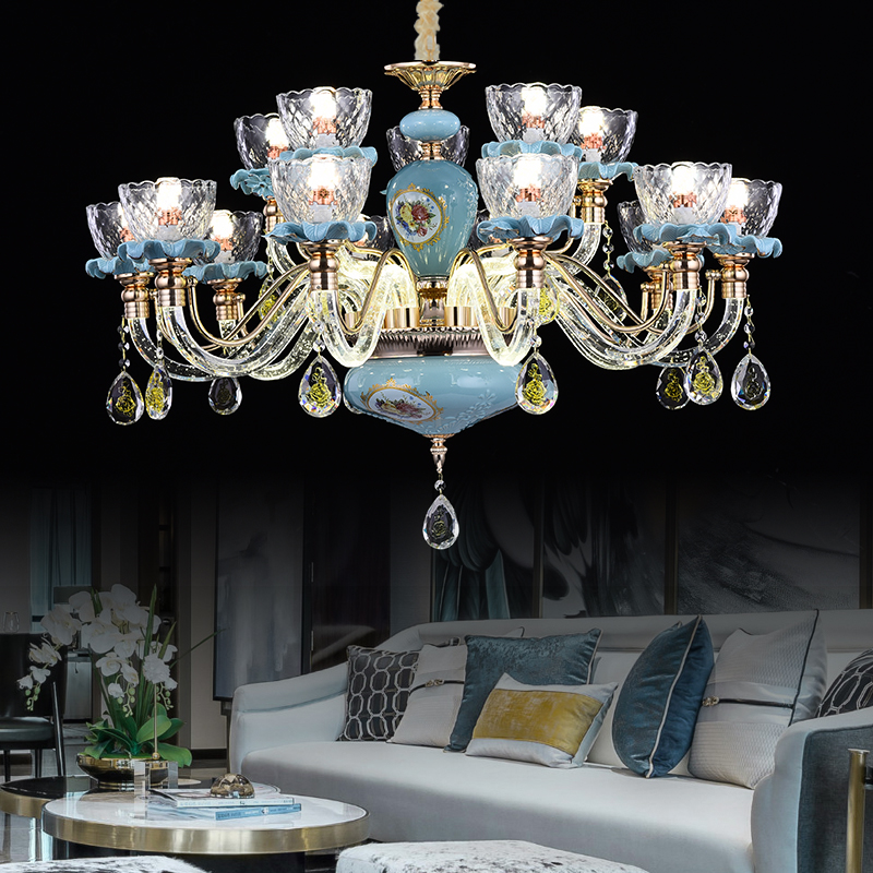歐式吊燈陶瓷客廳餐廳臥室現代家用燈具別墅複式樓奢華彎管水晶燈