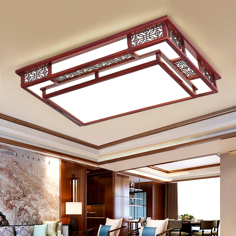 中式實木LED吸頂燈長方形客廳臥室燈書房餐廳中國風仿古家用燈