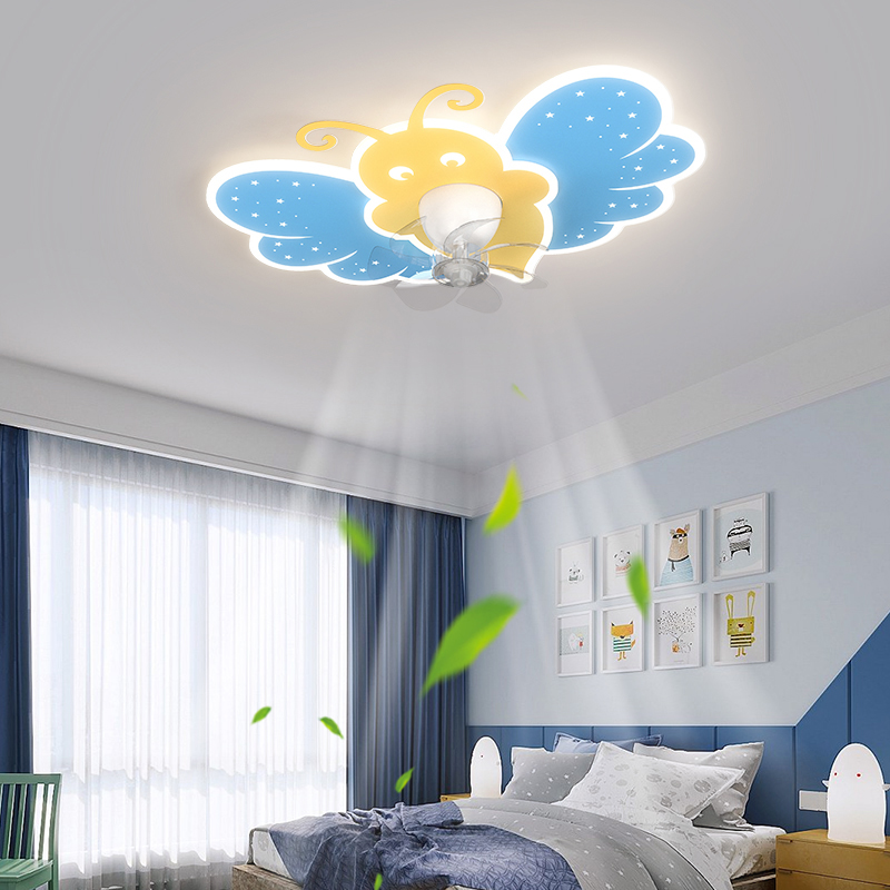 兒童風扇燈女孩男孩電扇吸頂燈一體搖頭創意新款智能臥室房間燈具