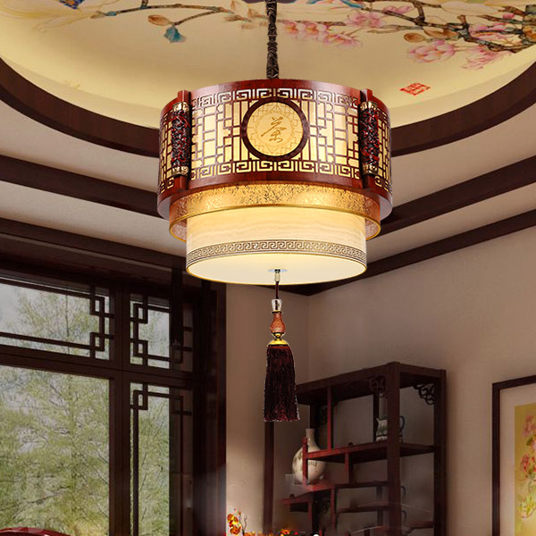 中式古典吊燈現代客廳實木羊皮燈圓形餐廳臥室燈大小酒店工程燈具