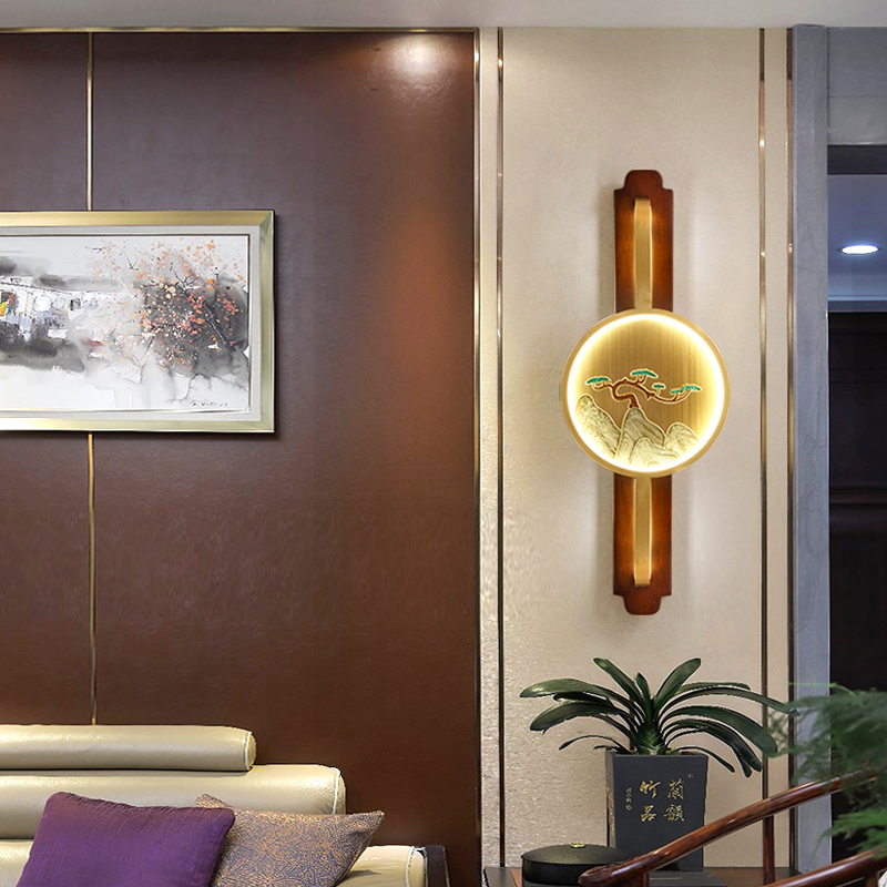 創意新中式銅雕裝飾壁燈臥室背景牆裝修銅燈LED中國風複古禪意