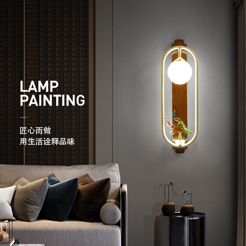 創意新中式銅雕裝飾壁燈臥室背景牆裝修LED中國風複古禪意燈