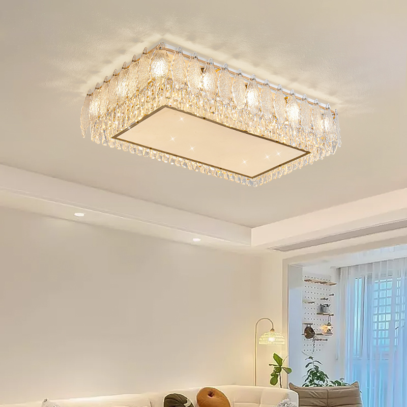 現代輕奢客廳吸頂燈大氣方形大廳主燈新款創意樹葉臥室水晶燈