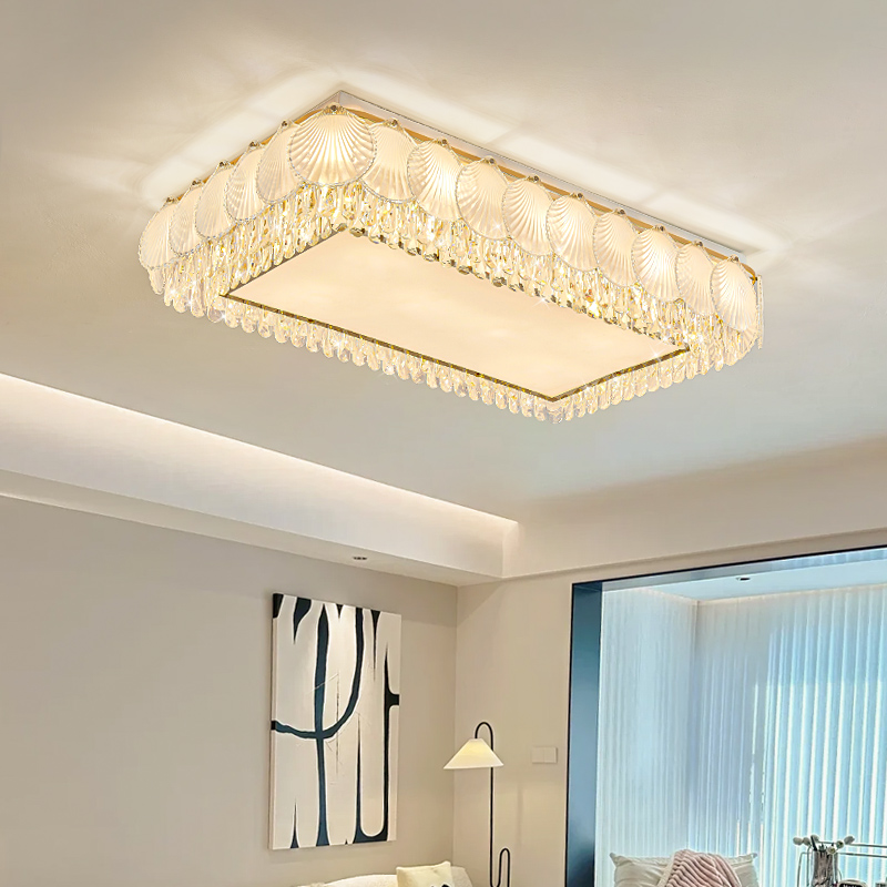 現代輕奢客廳吸頂燈大氣方形大廳主燈新款創意樹葉臥室水晶燈
