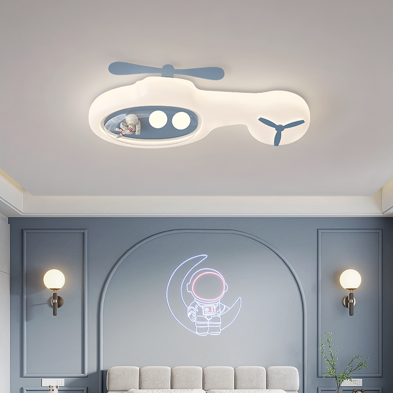 新款奶油風兒童房燈創意卡通飛機吸頂燈現代簡約房間主臥室風扇燈