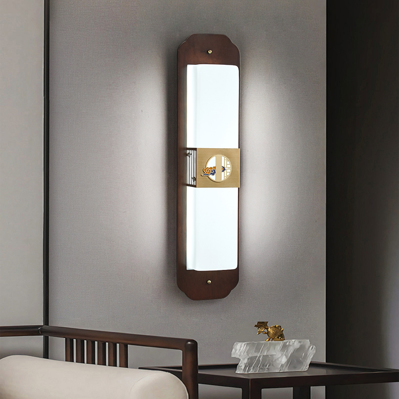 新中式實木牆壁造型床頭燈長條室內電視背景中古LED新款燈飾