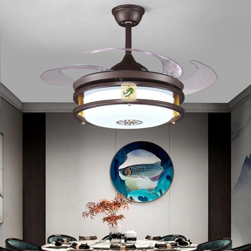 新中式風扇燈原木家用木色隱形靜音變頻遙控客廳餐廳臥室電扇吊燈