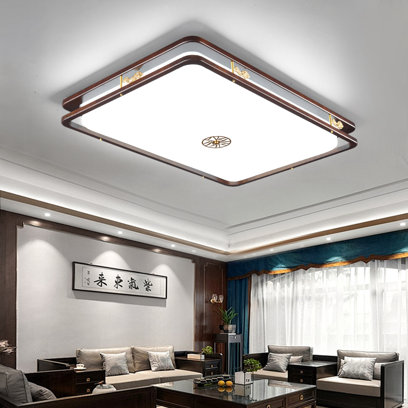 新中式客廳燈大氣複古黑胡桃木房間吸頂燈禪意簡約木質護眼燈