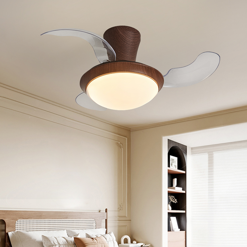 中古風胡桃木紋複古臥室風扇燈吸頂吊燈變頻靜音餐廳隱形電扇燈具